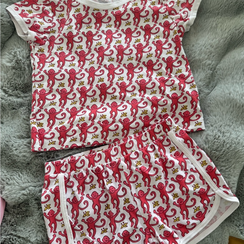 Kids / Girls Roller Rabbit Pink Monkey Print Pajama Set / Play Suit 10